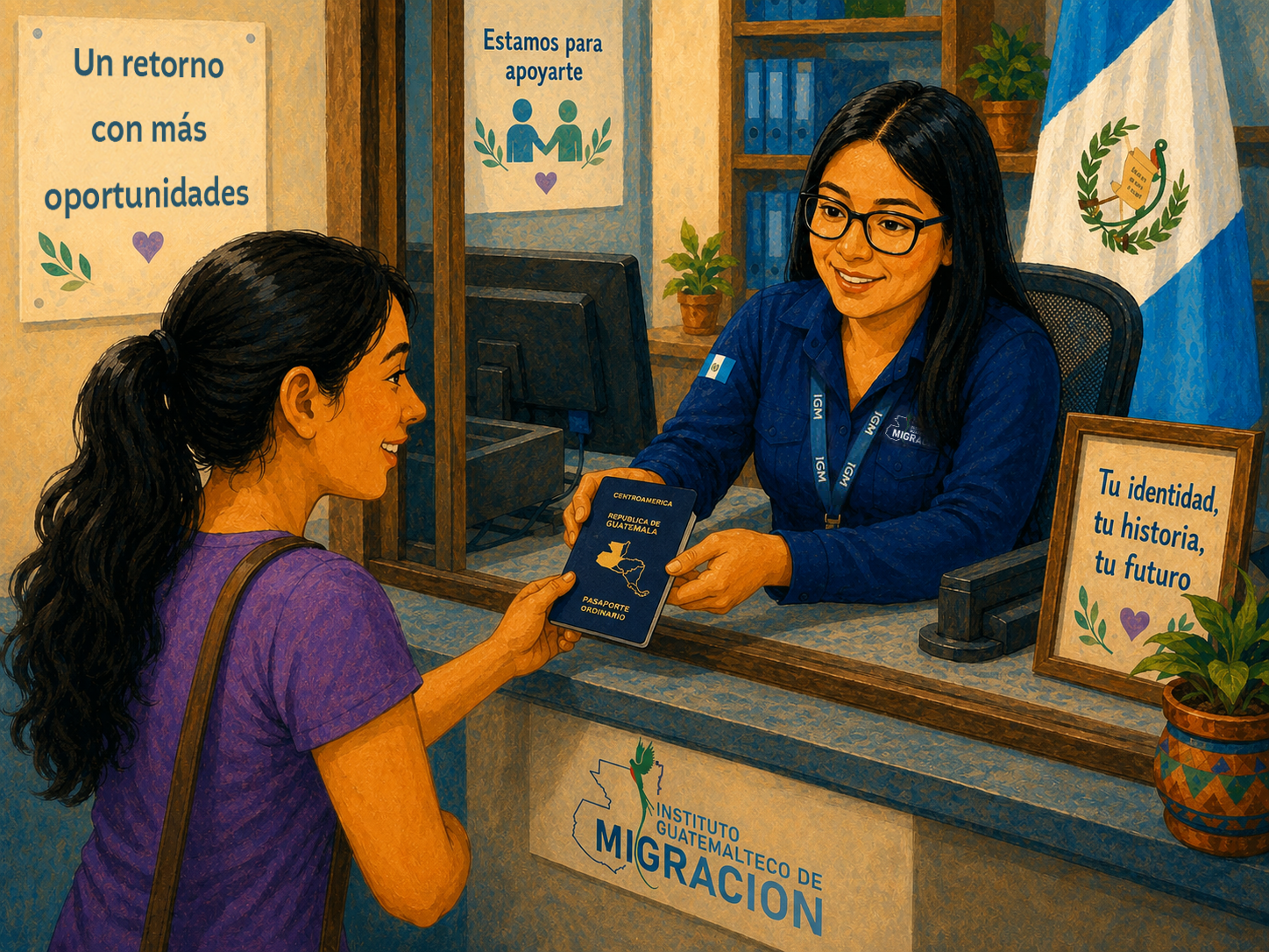 Persona recibiendo su documento en la ventanilla del IGM