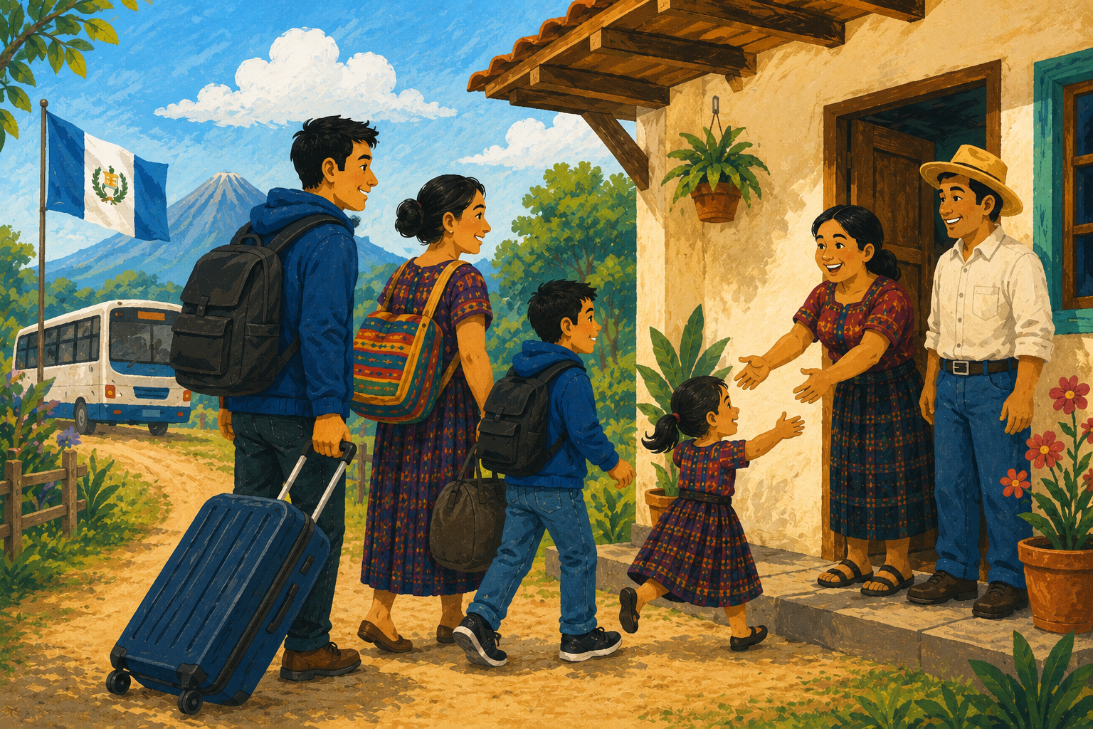 Familia guatemalteca retornada llegando a su hogar
